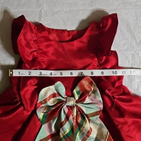 Rare Editions Girls 2T Red Dress with Attached Shiny Patterned Bow Used - Picture 12 of 14